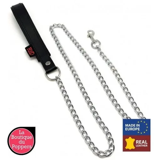 LBP - LRP Associes Laisse BDSM Avec Poignée Cuir 1m Noir -Poppers Soldes laisse avec poignee cuir 1m noir